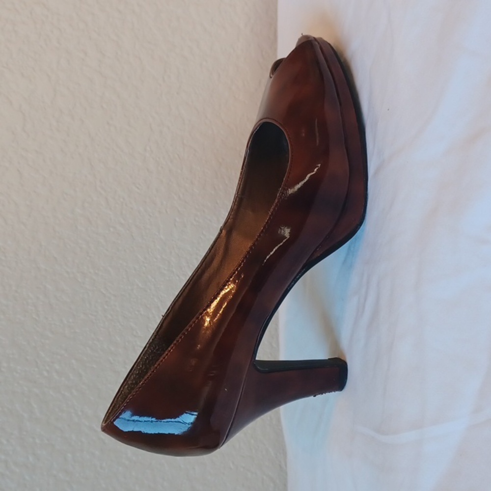 3/$25 SALE Candies Peep Toe Platform Heel Brown Tortoise Patent Leather Womens 6 - Picture 6 of 14